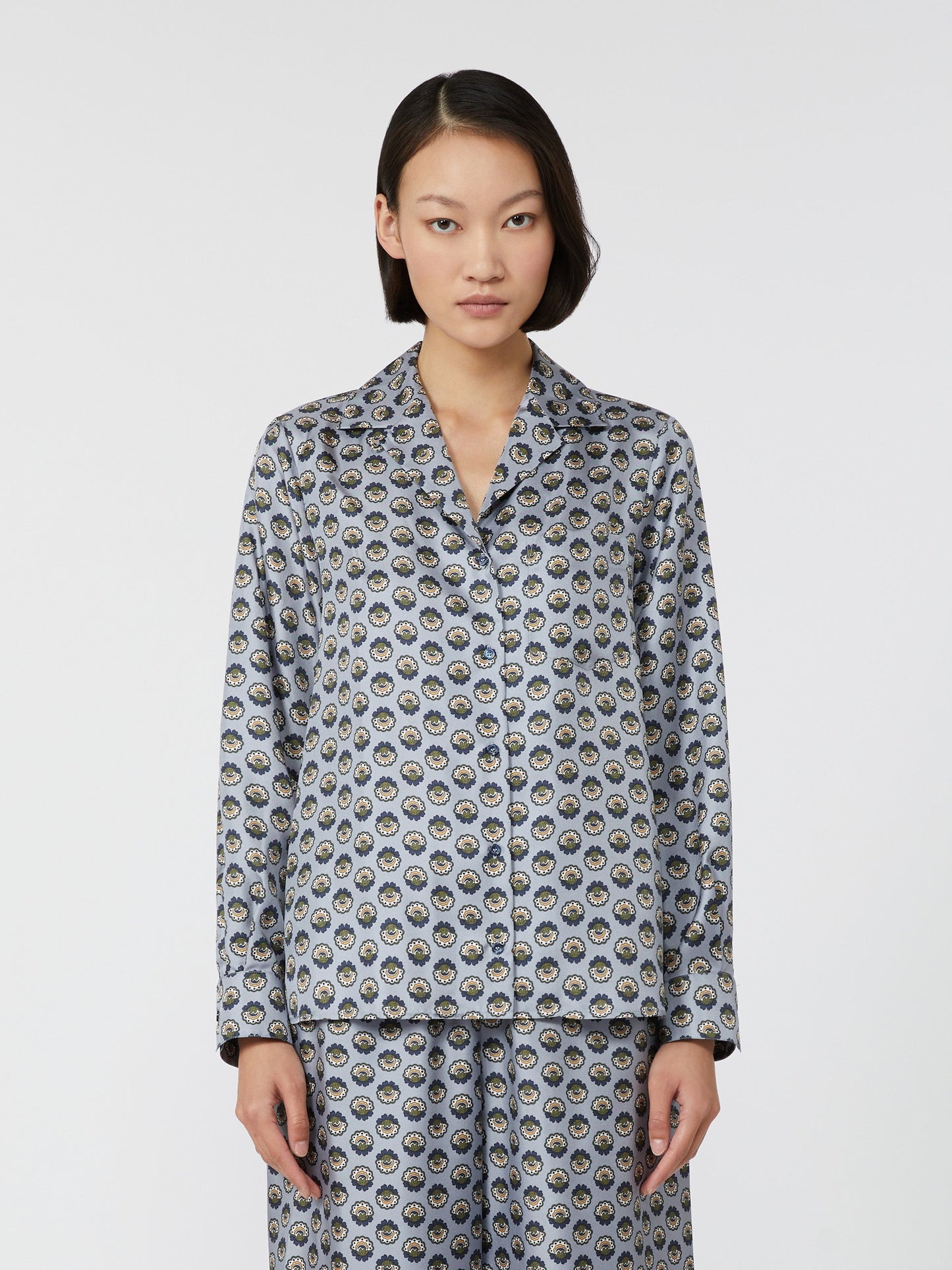 Printed silk pyjama shirt