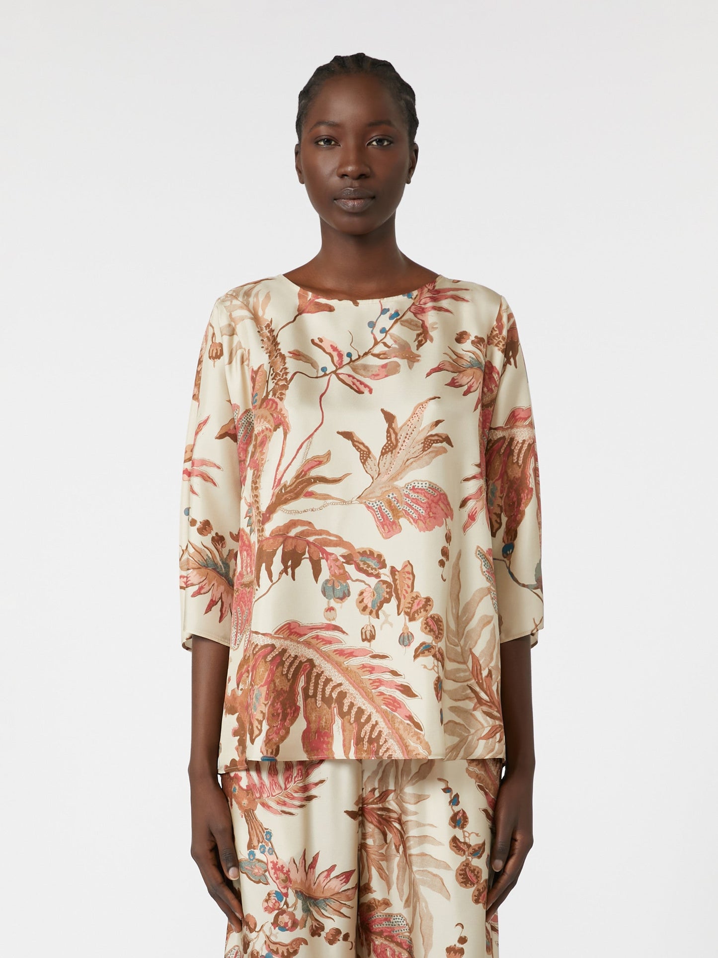 Printed silk twill blouse