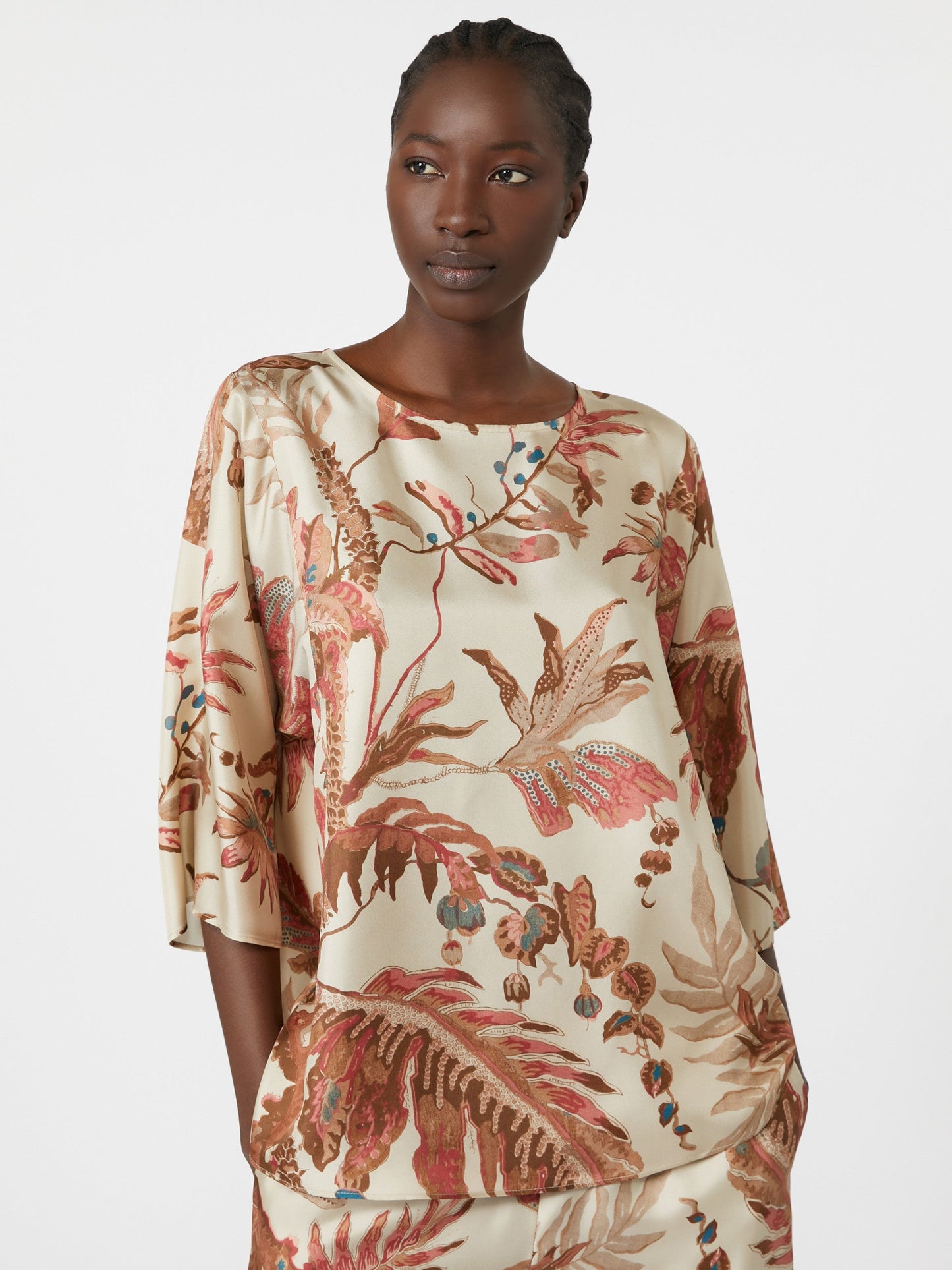 Printed silk twill blouse