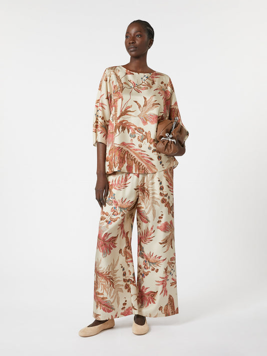 Printed silk twill trousers