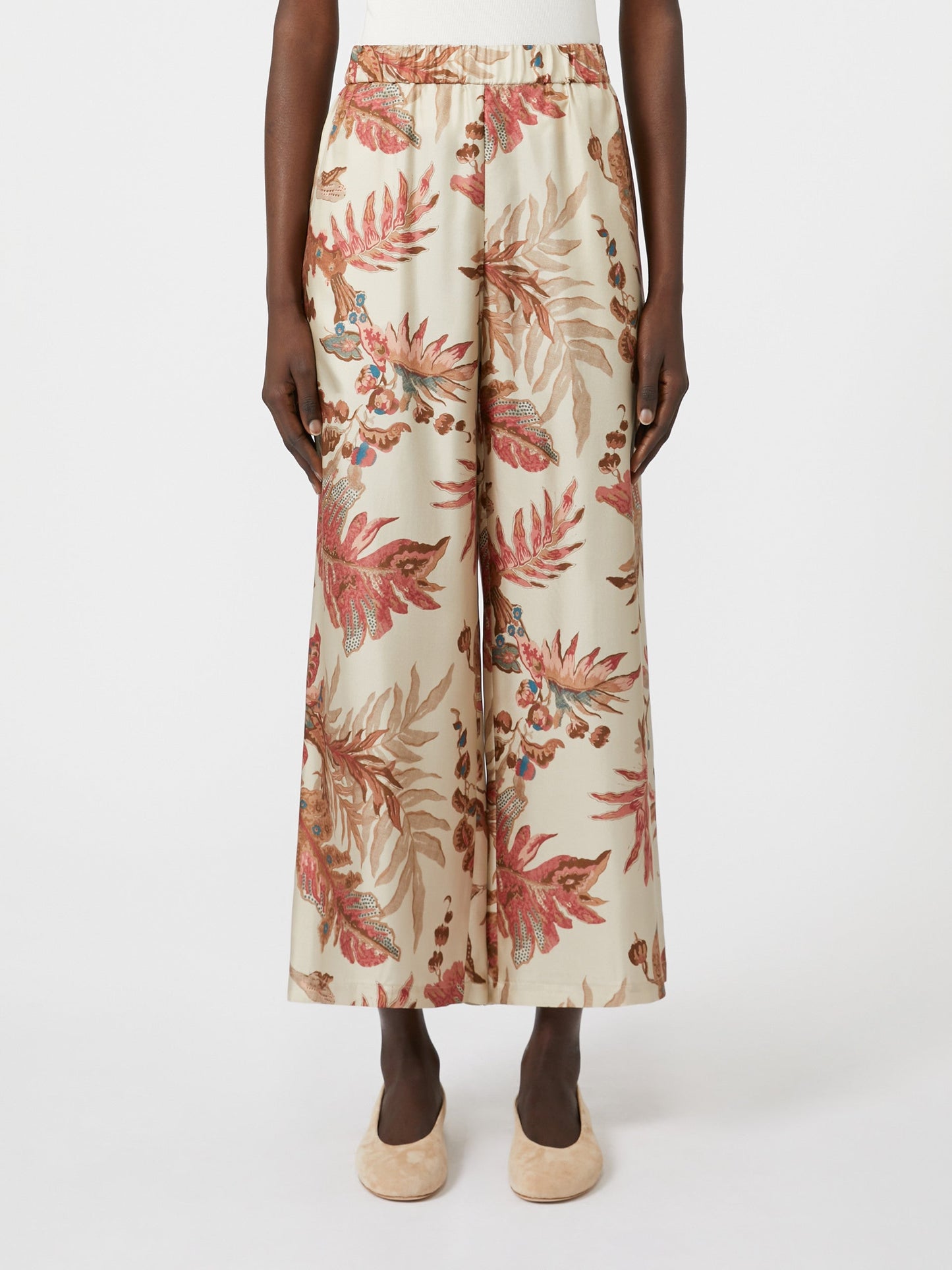 Printed silk twill trousers
