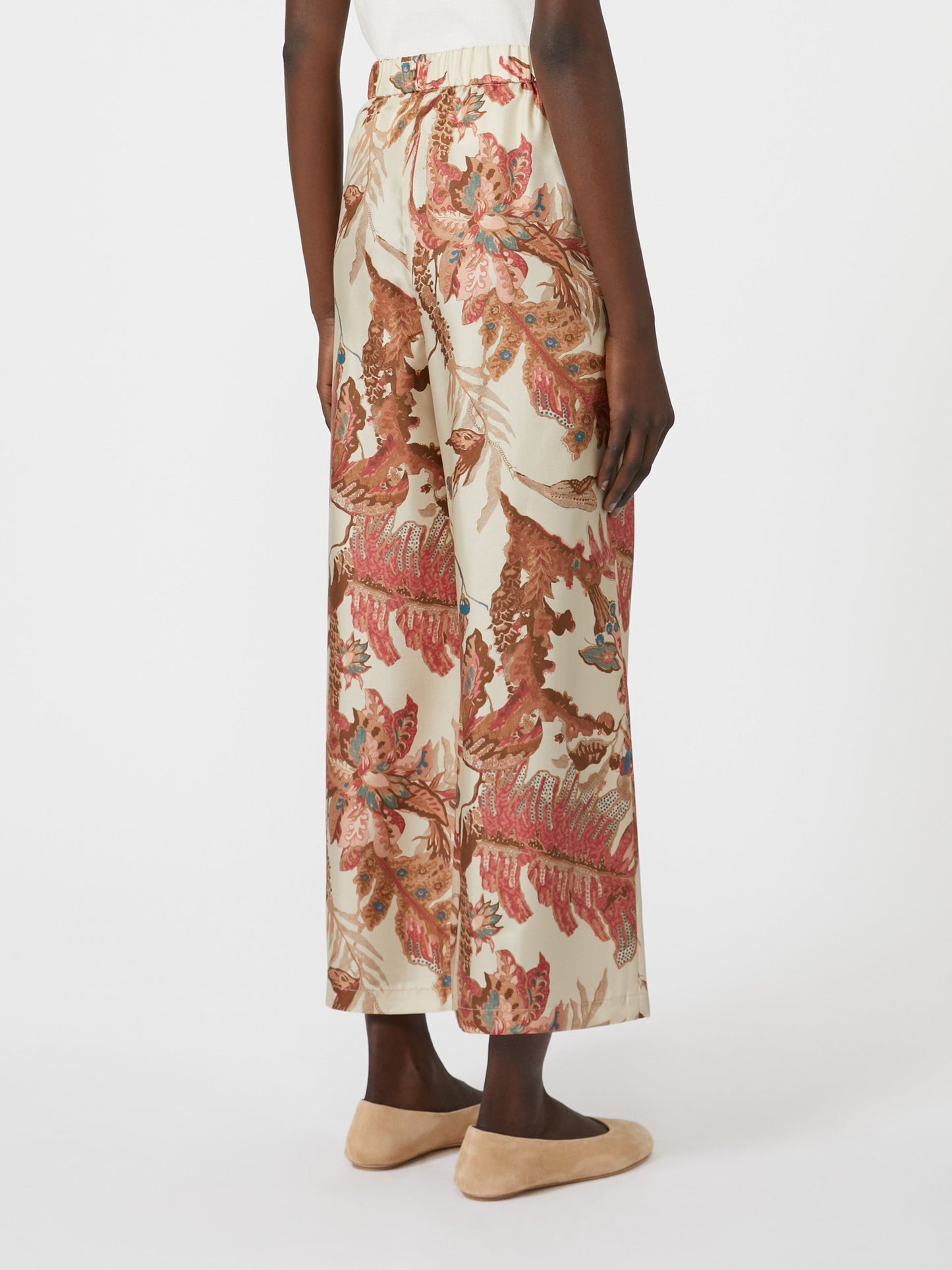 Printed silk twill trousers