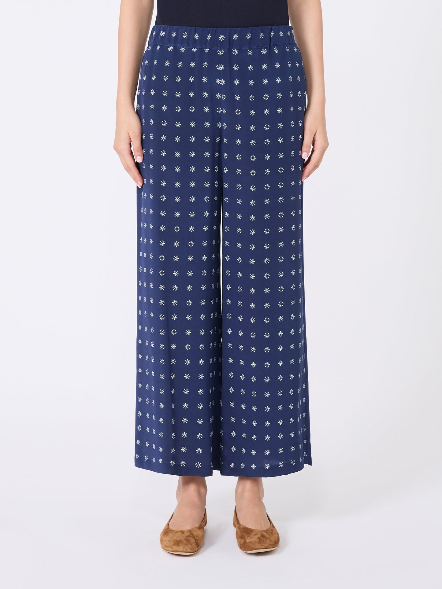 Printed silk cropped trousers