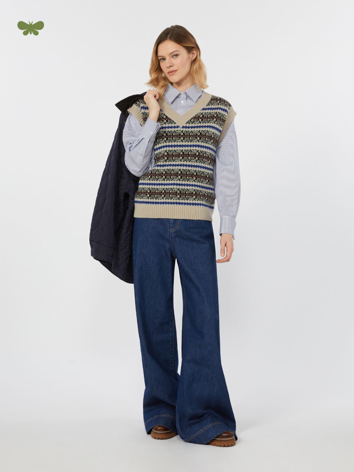 Cotton denim wide-leg jeans