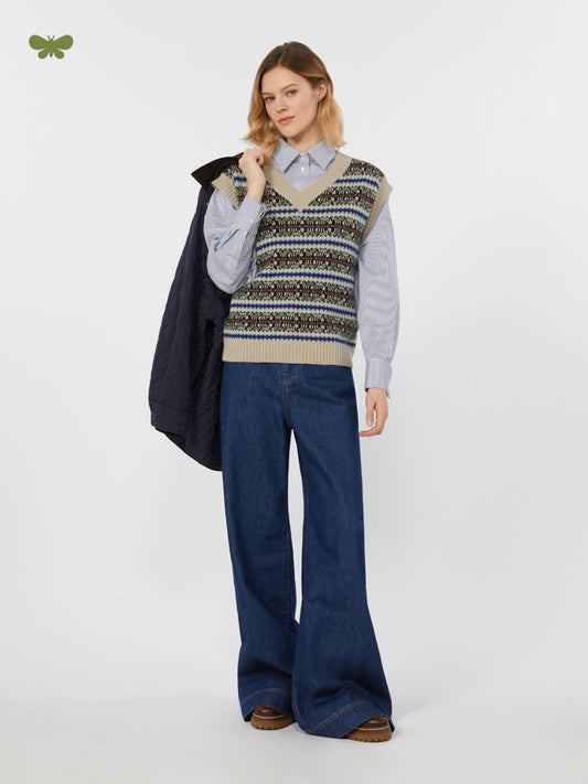 Cotton denim wide-leg jeans