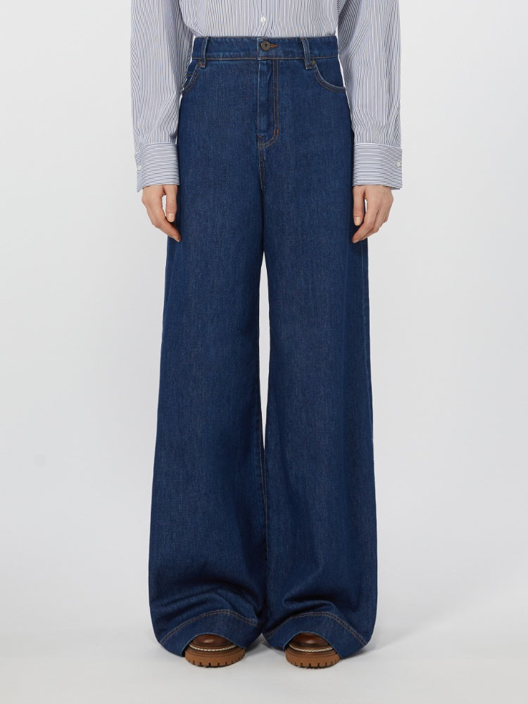 Cotton denim wide-leg jeans
