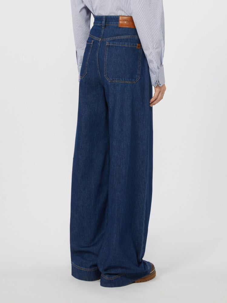 Cotton denim wide-leg jeans