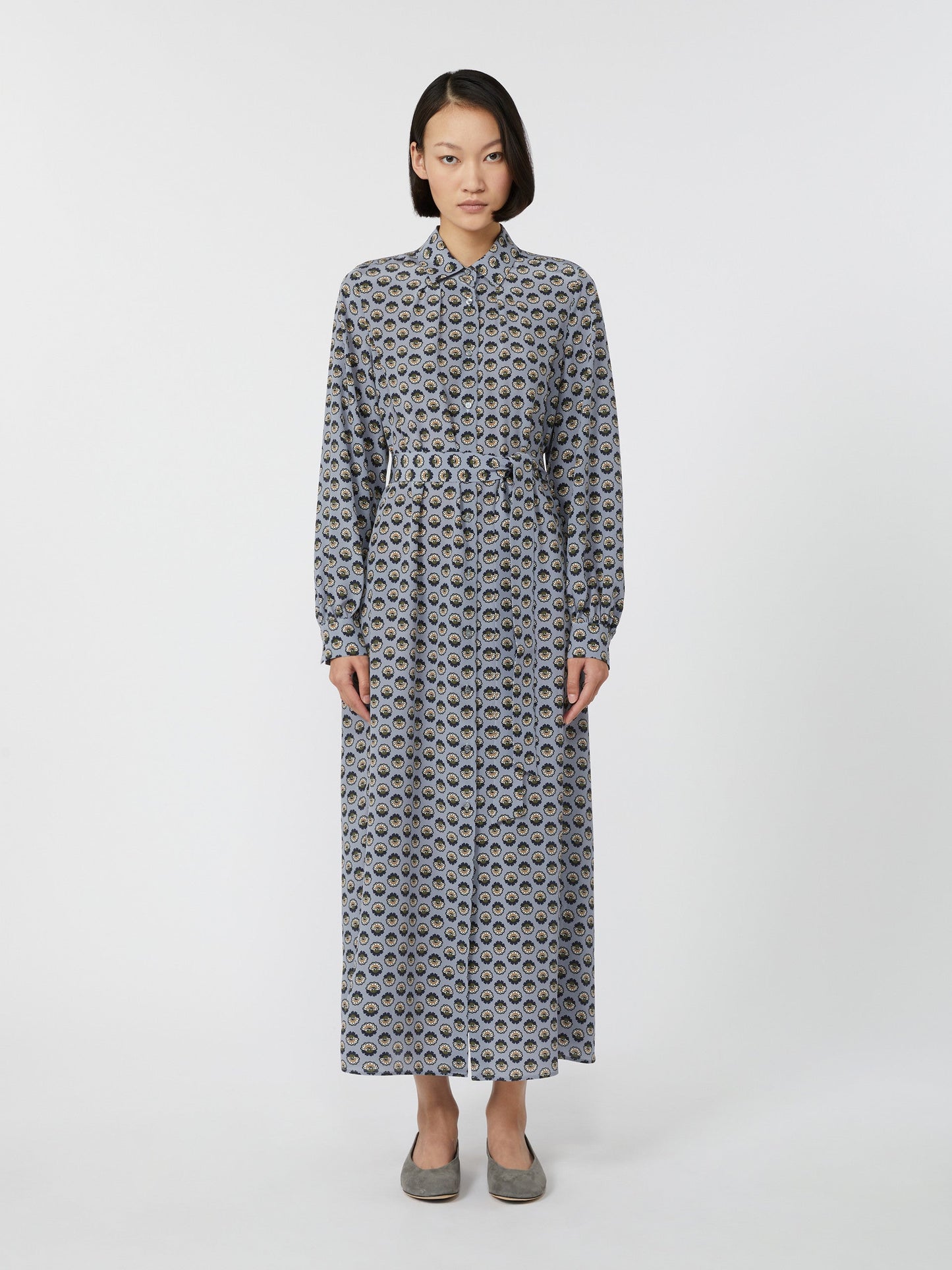Printed silk shirt dress