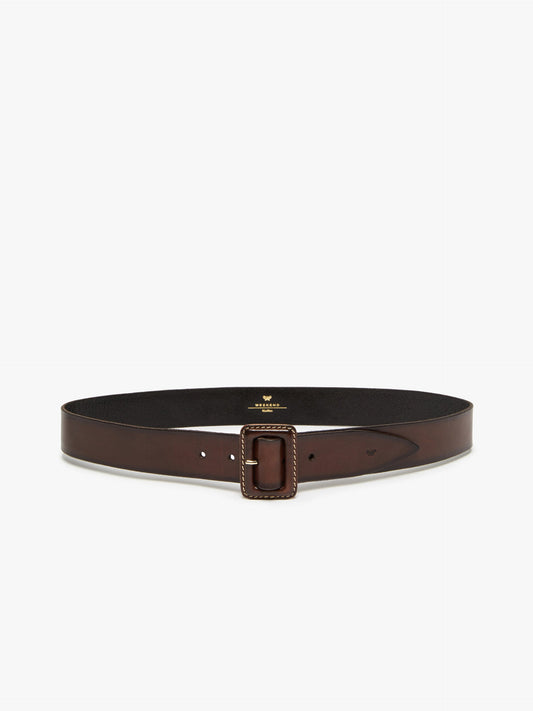 Leather belt with covered buckle