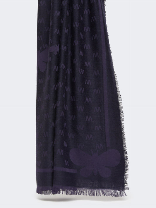Jacquard-knit viscose and wool shawl