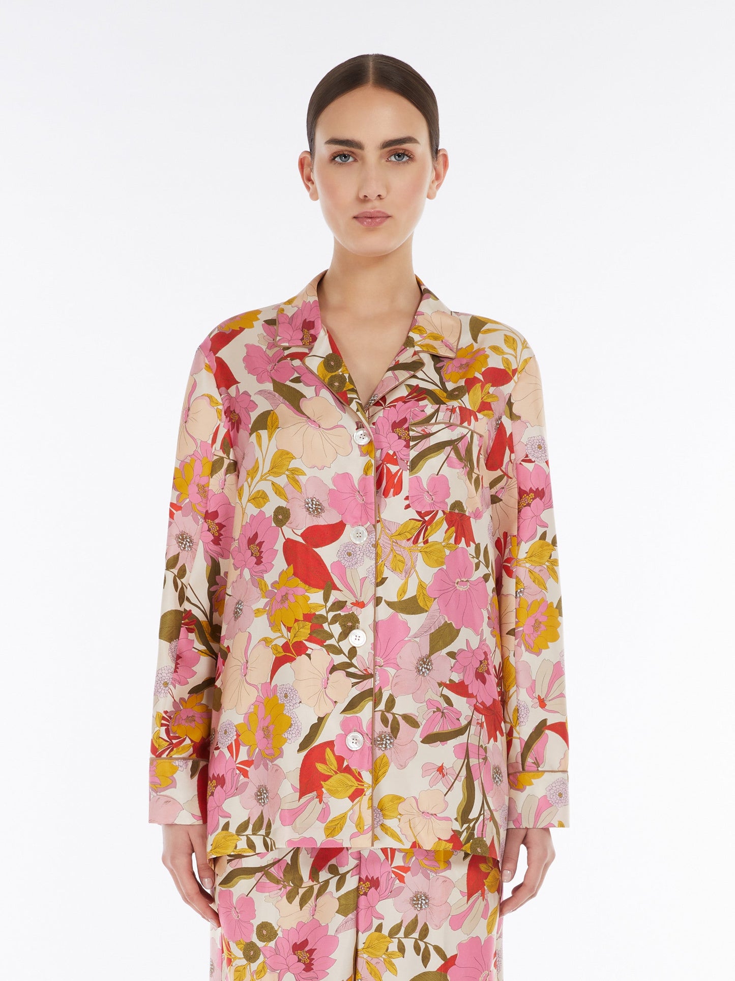 Printed silk pyjama shirt