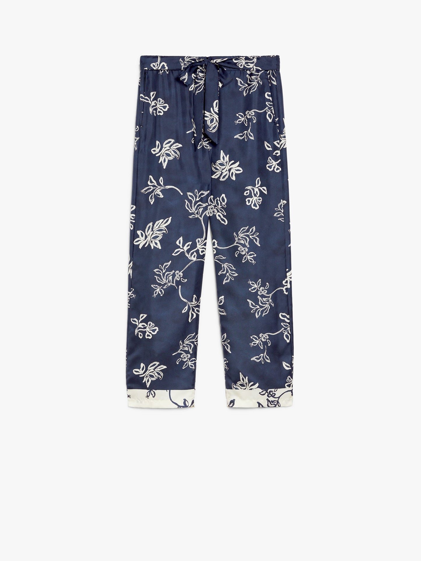 Printed silk belted trousers