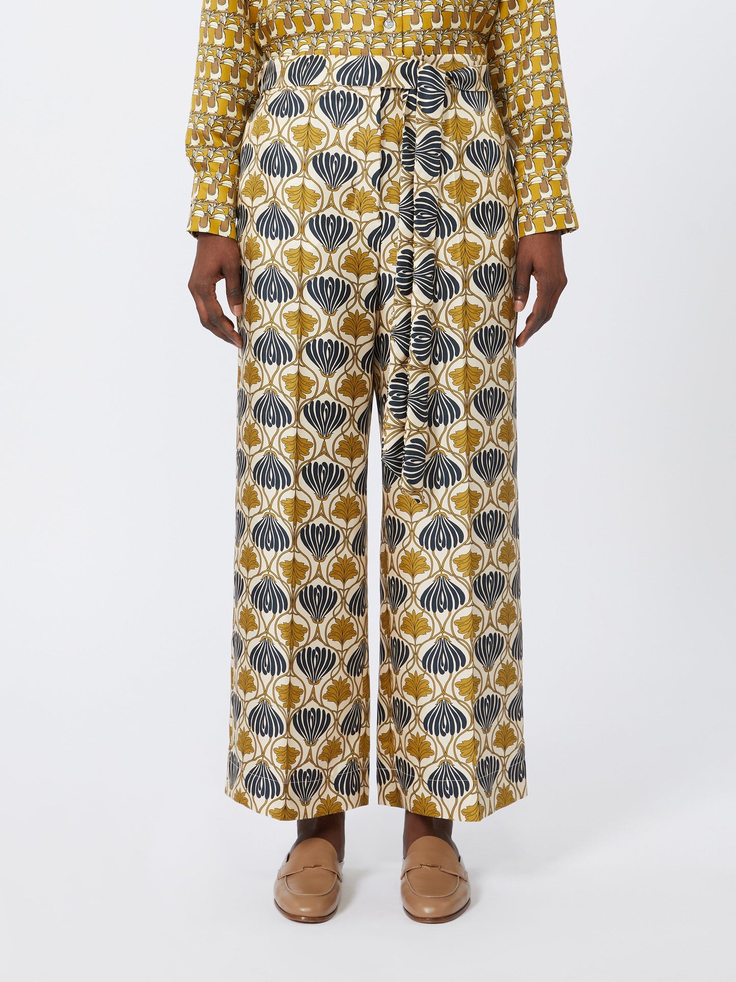 Fluid printed silk trousers