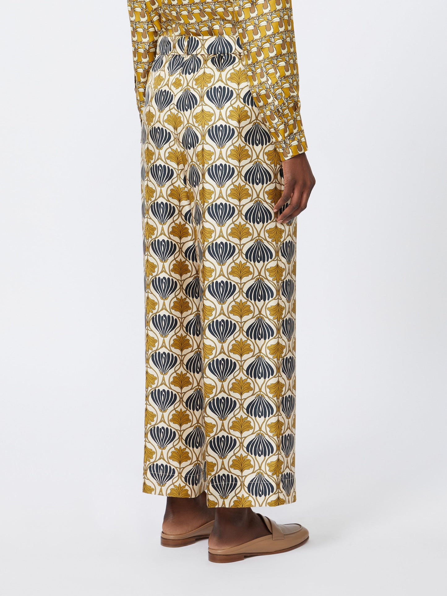 Fluid printed silk trousers