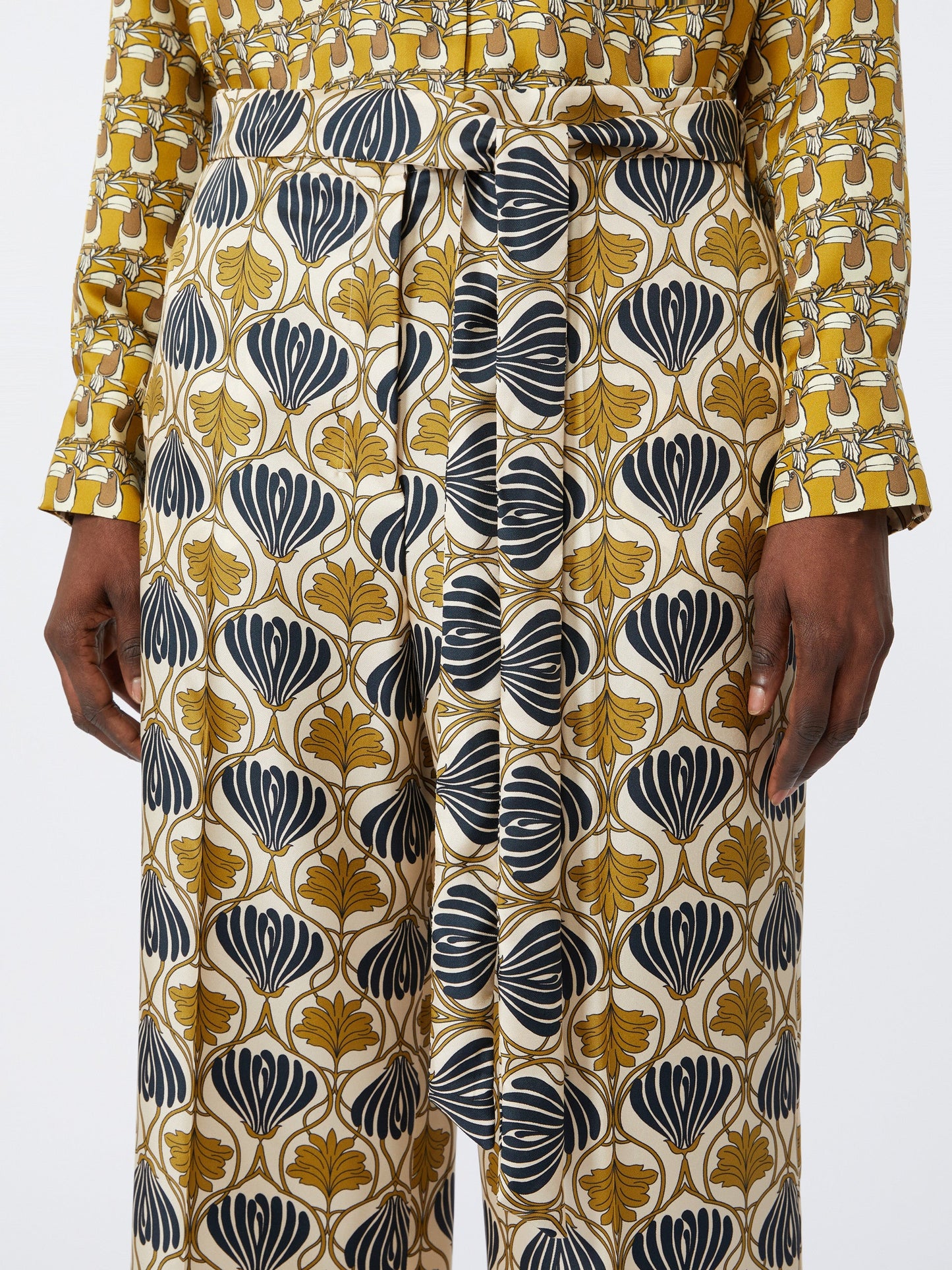 Fluid printed silk trousers