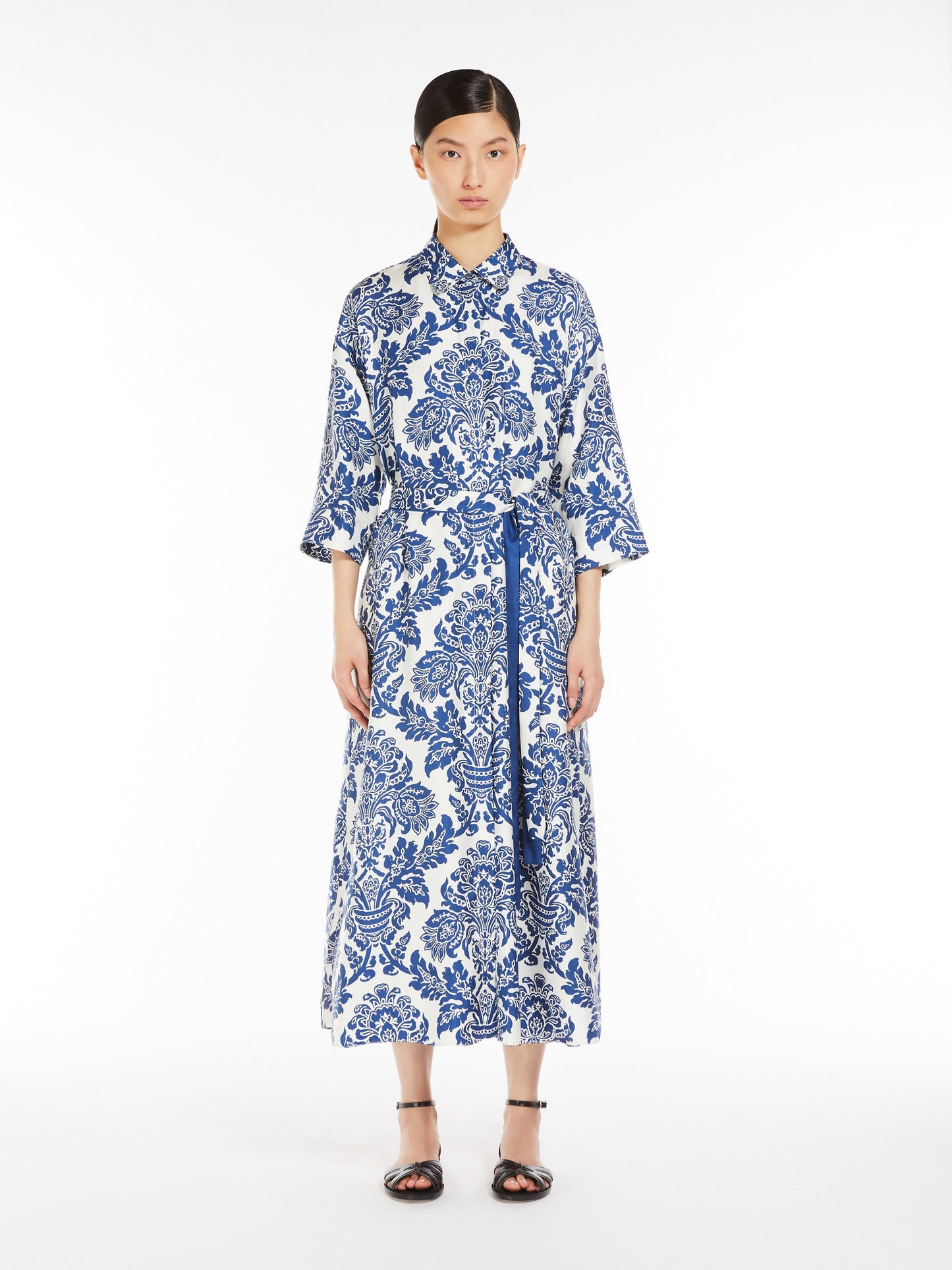 Printed silk shirt dress