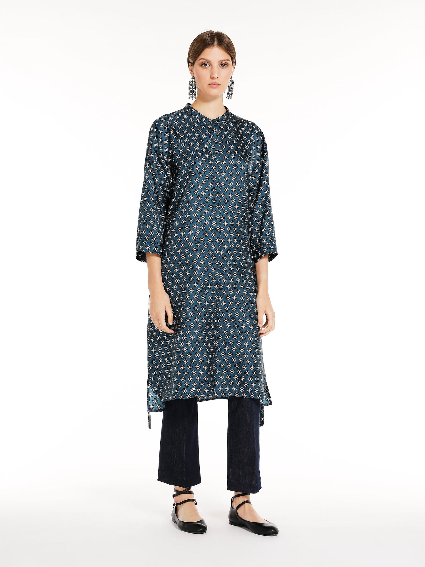 Printed silk kaftan dress