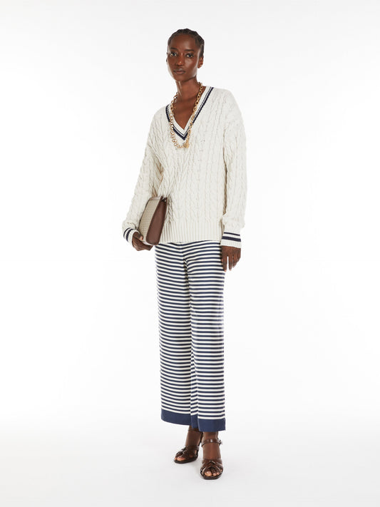 Jacquard cotton V-neck sweater