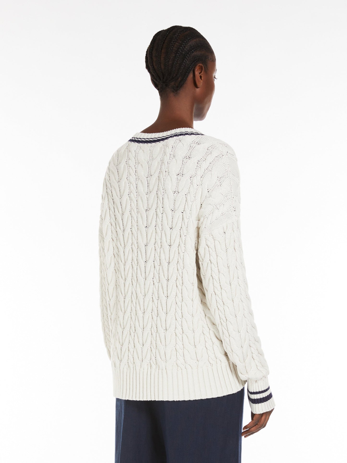 Jacquard cotton V-neck sweater