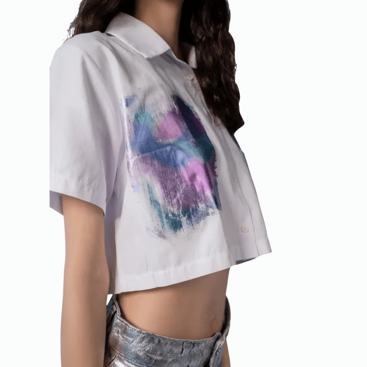 Cropped White Button-Up Blouse for Women