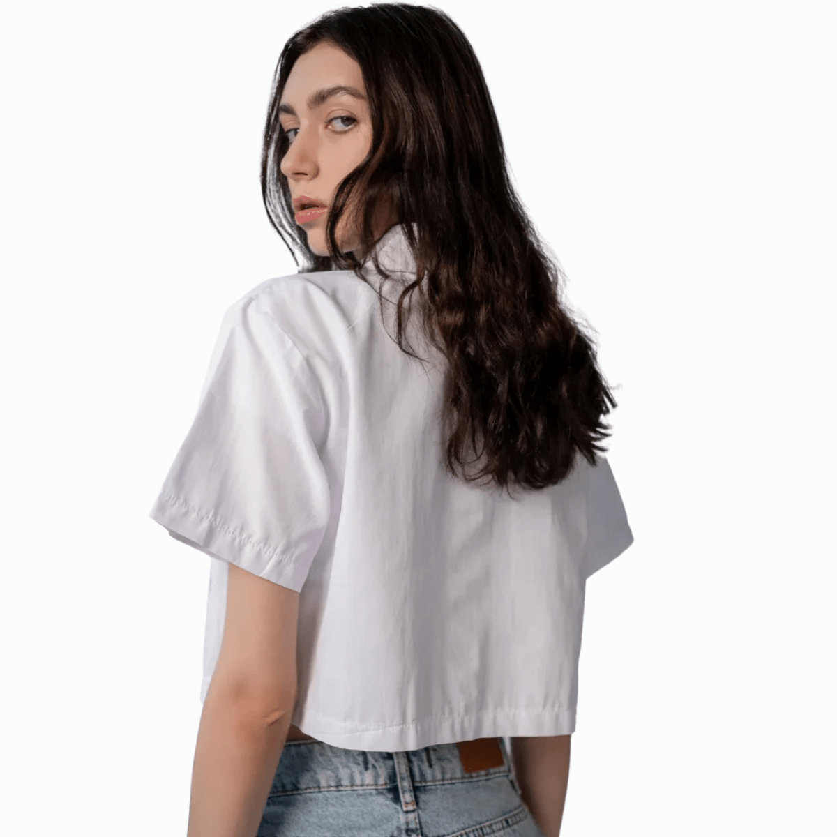 Cropped White Button-Up Blouse for Women