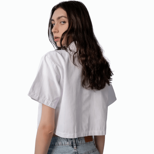 Cropped White Button-Up Blouse for Women