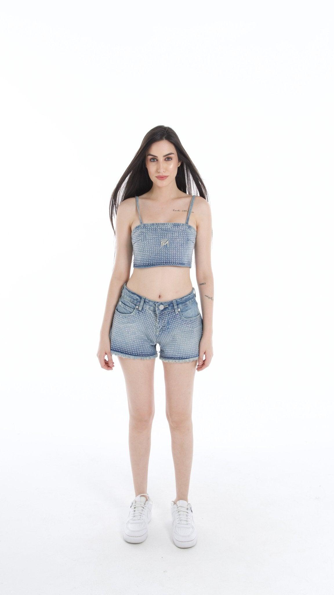 Women’s Denim Crop Top & Shorts Set