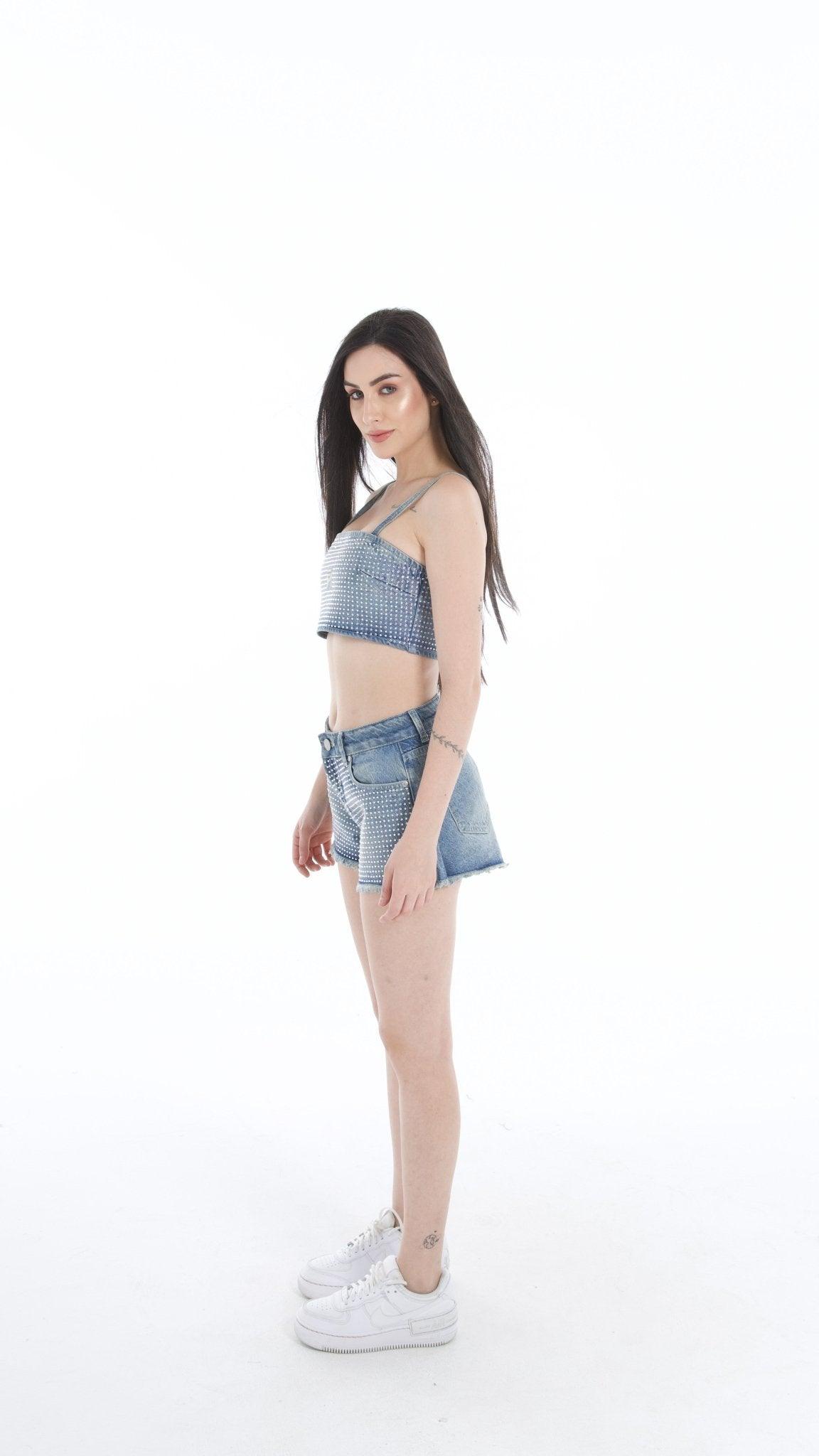 Women’s Denim Crop Top & Shorts Set