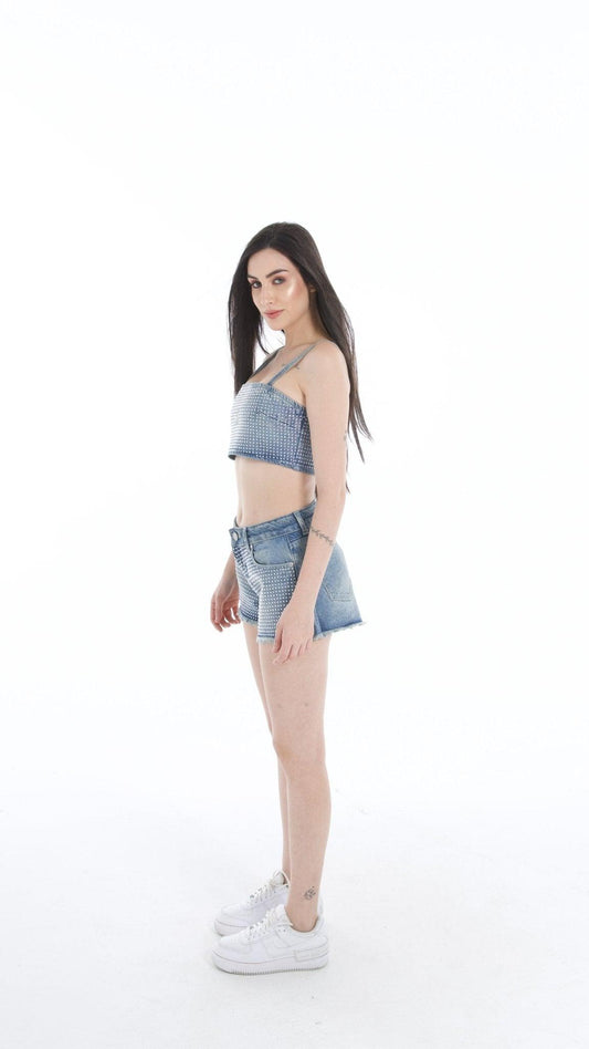 Women’s Denim Crop Top & Shorts Set