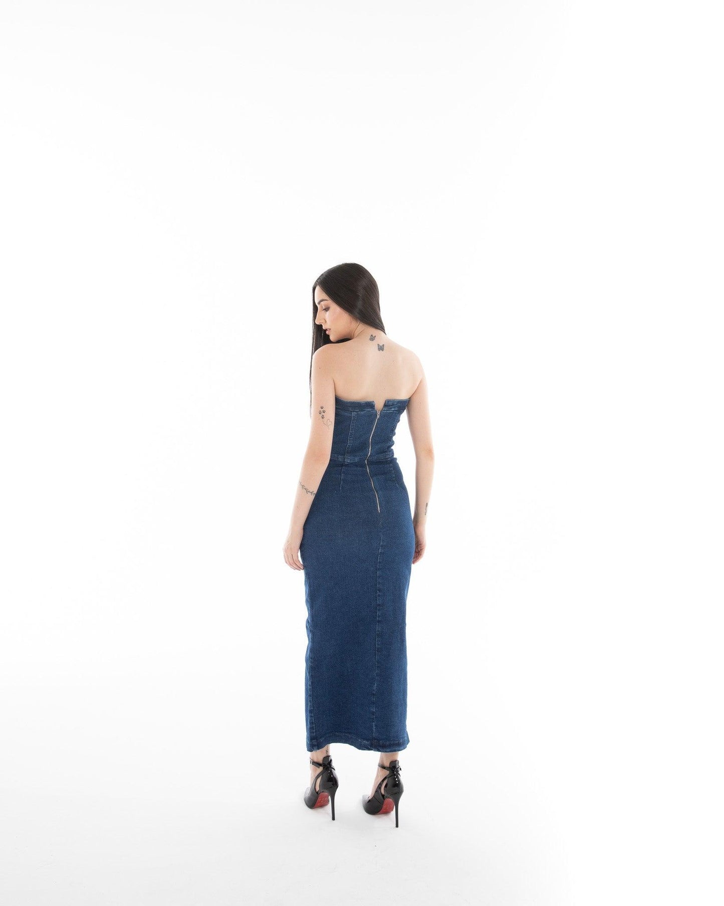 Women’s Strapless Denim Maxi Dress