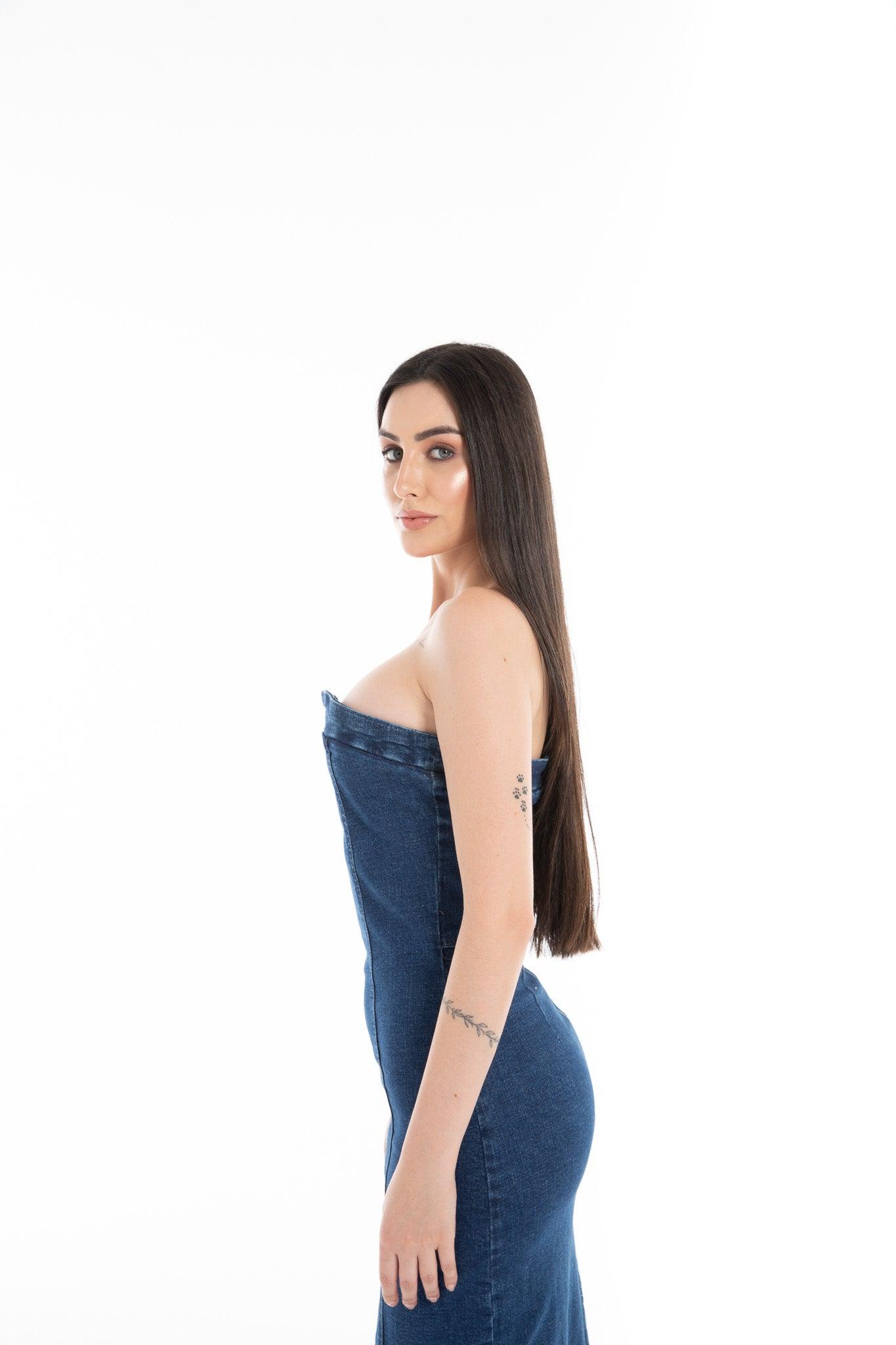 Women’s Strapless Denim Maxi Dress