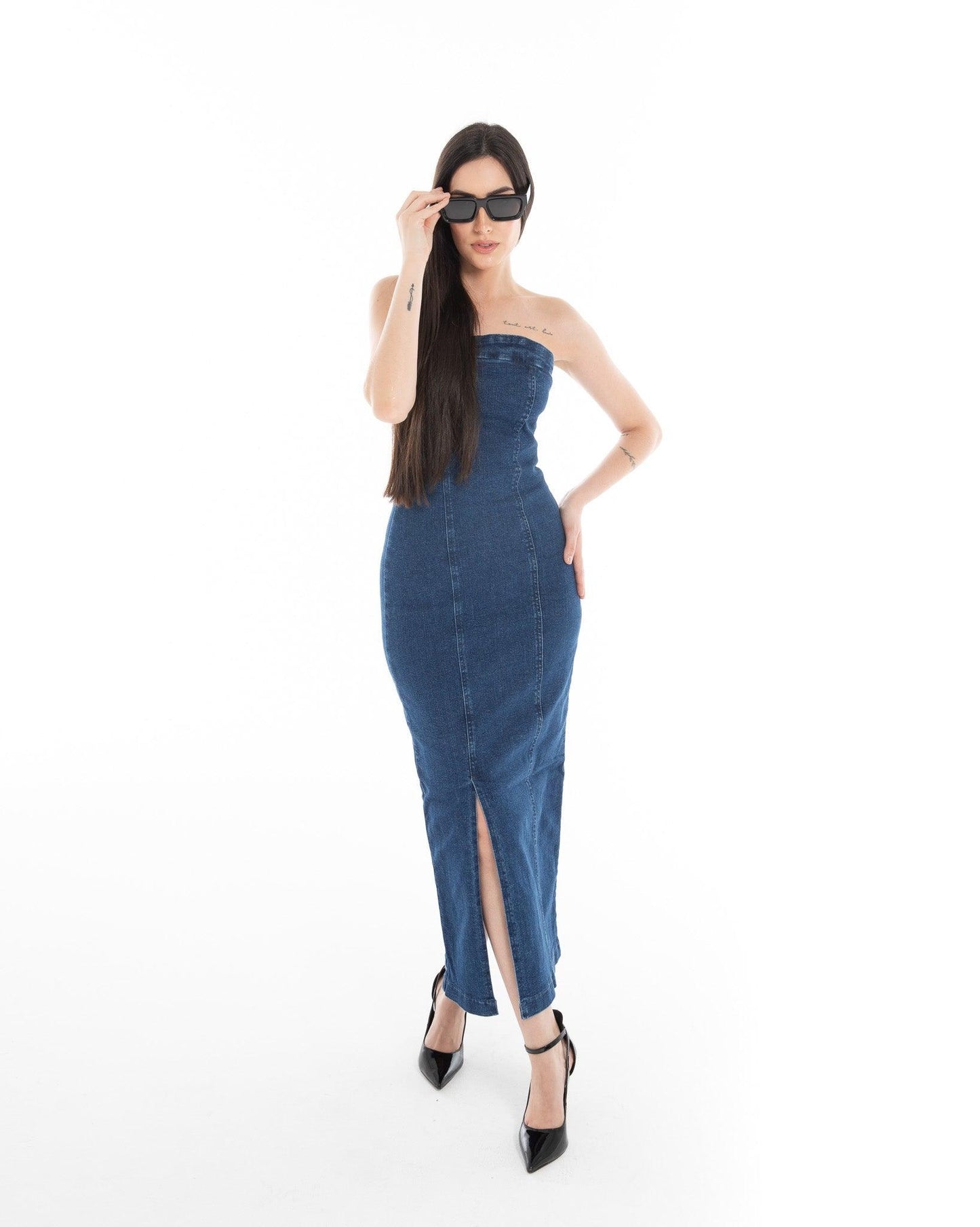Women’s Strapless Denim Maxi Dress