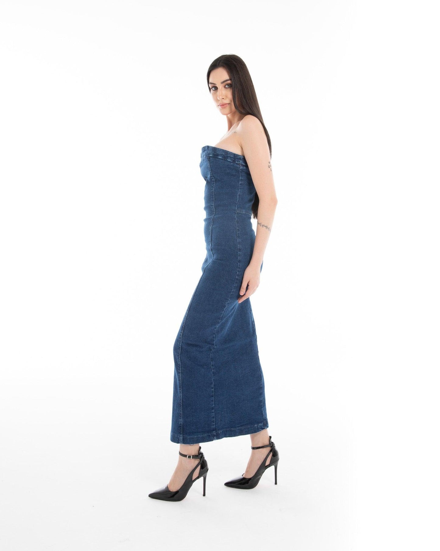 Women’s Strapless Denim Maxi Dress