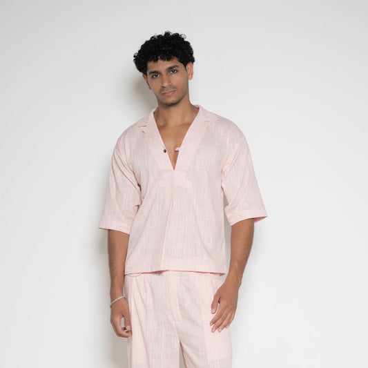 FM AF1 Pink Ombre Linen V-Neck Box Shirt