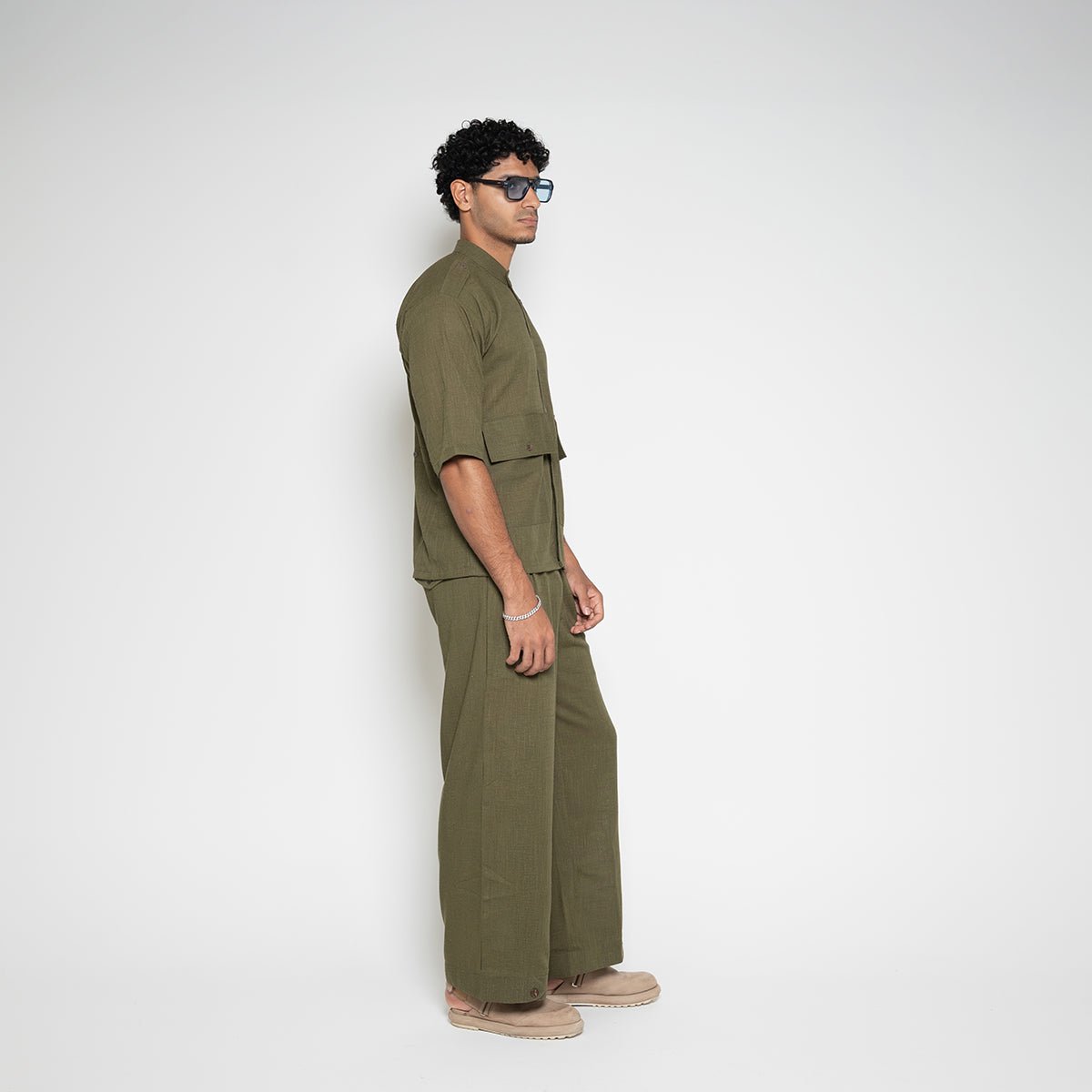 Linen-Blend Carpenter Pants – Army Green – FM Streetwear