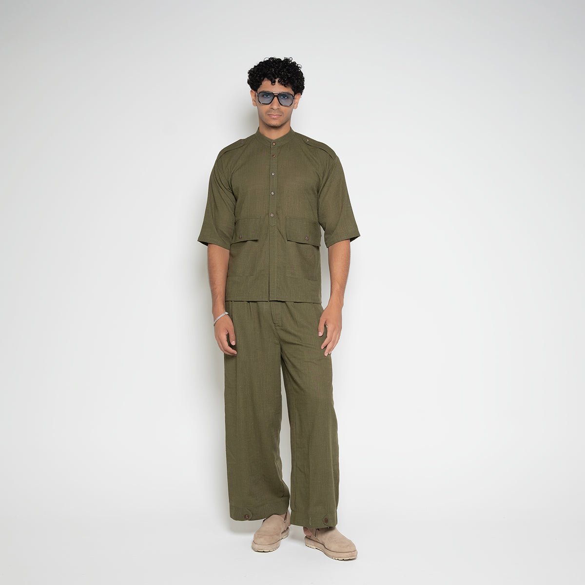Linen-Blend Carpenter Pants – Army Green – FM Streetwear