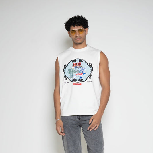 FM Mob Palace Graphic Sleeveless T-Shirt – Vintage White