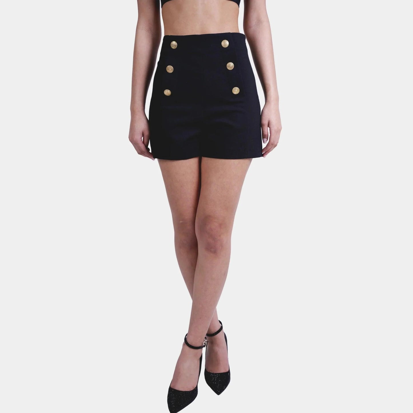 Women’s High Waist Black Buttoned Shorts – FM Streetwear