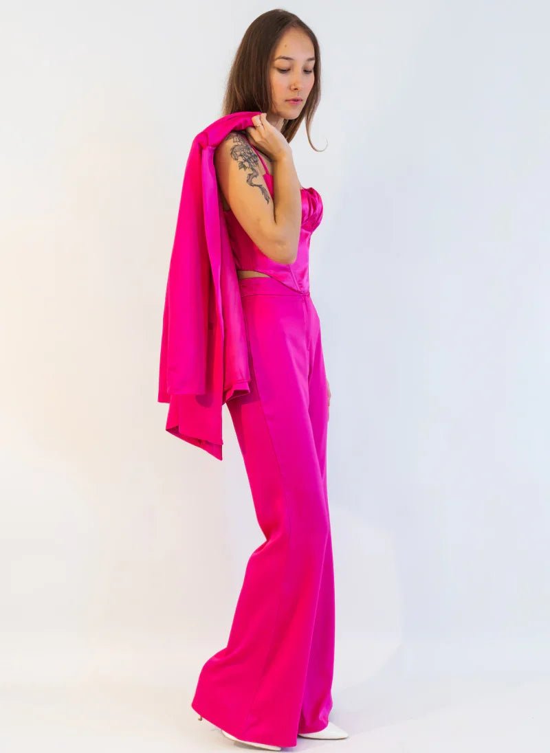 Hot Pink Satin Co-ord Set with Jacket for Women