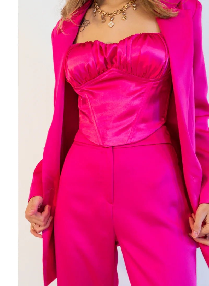 Hot Pink Satin Co-ord Set with Jacket for Women
