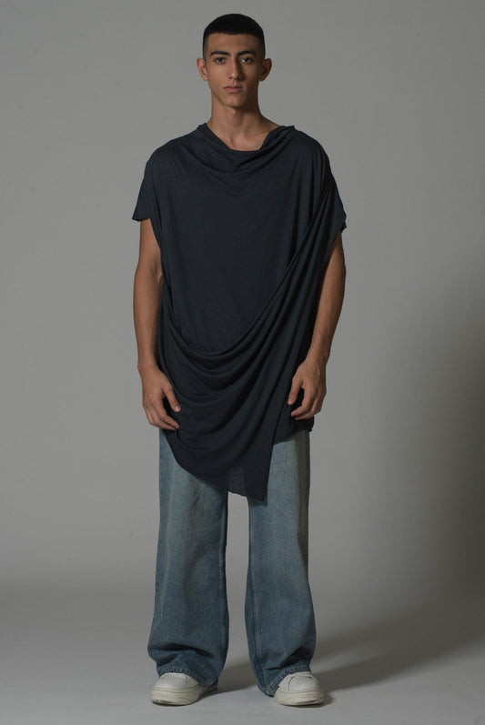 Men’s Draped Asymmetric Longline T-Shirt – FM Signature Streetwear