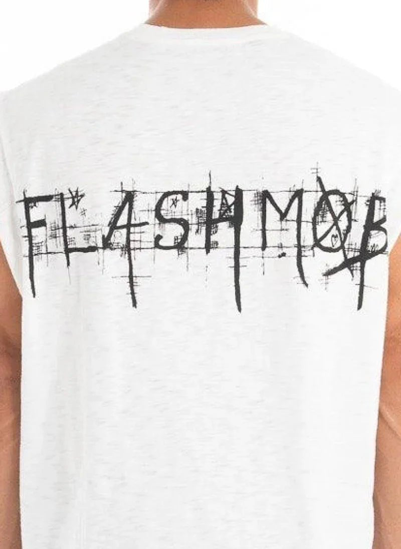 Men’s Sleeveless White Drop Shoulder Oversized T-Shirt