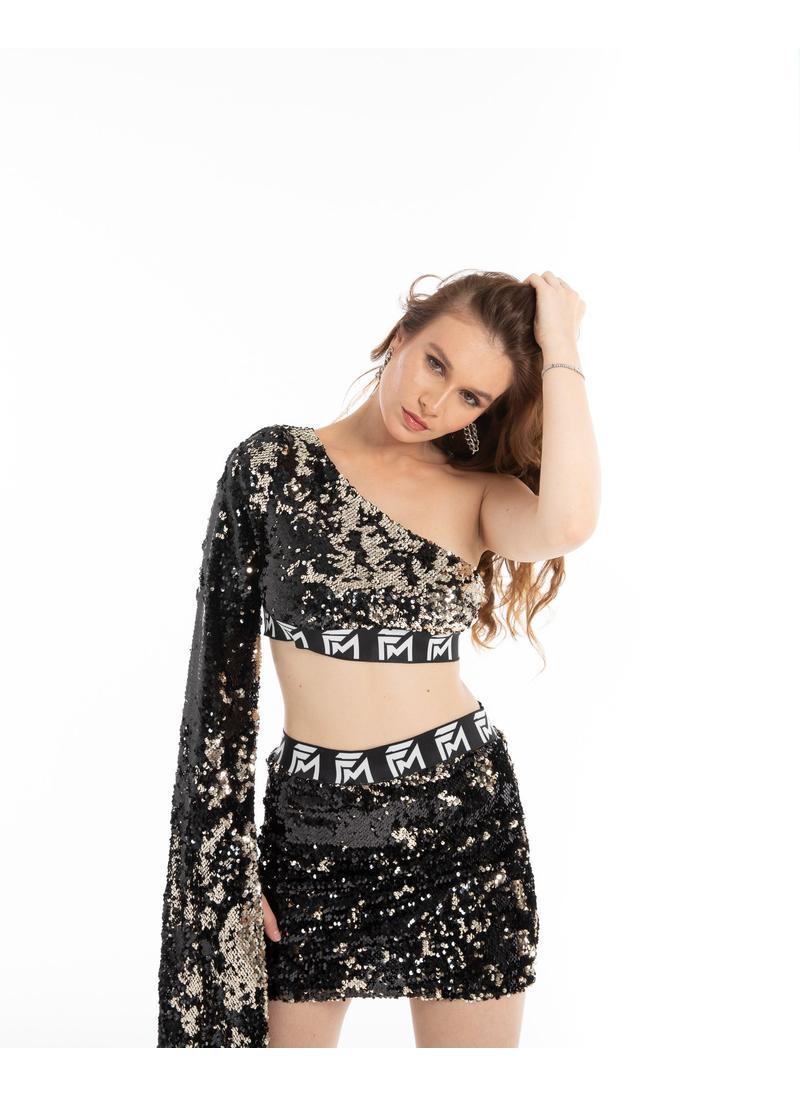 Glam One-Shoulder Sequin Top & Skirt Set