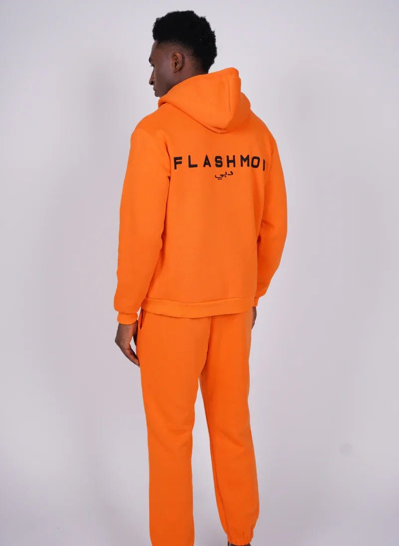 Orange Cotton Signature Hoodie Set for Men & Women