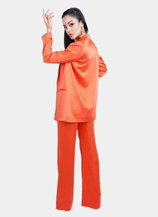 Orange Satin Deep V Suit for Women