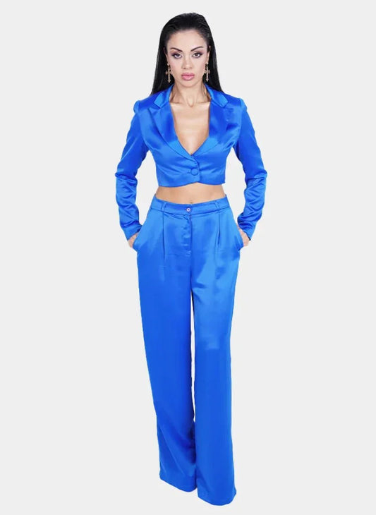 Royal Blue Satin Co-ord Set for Women