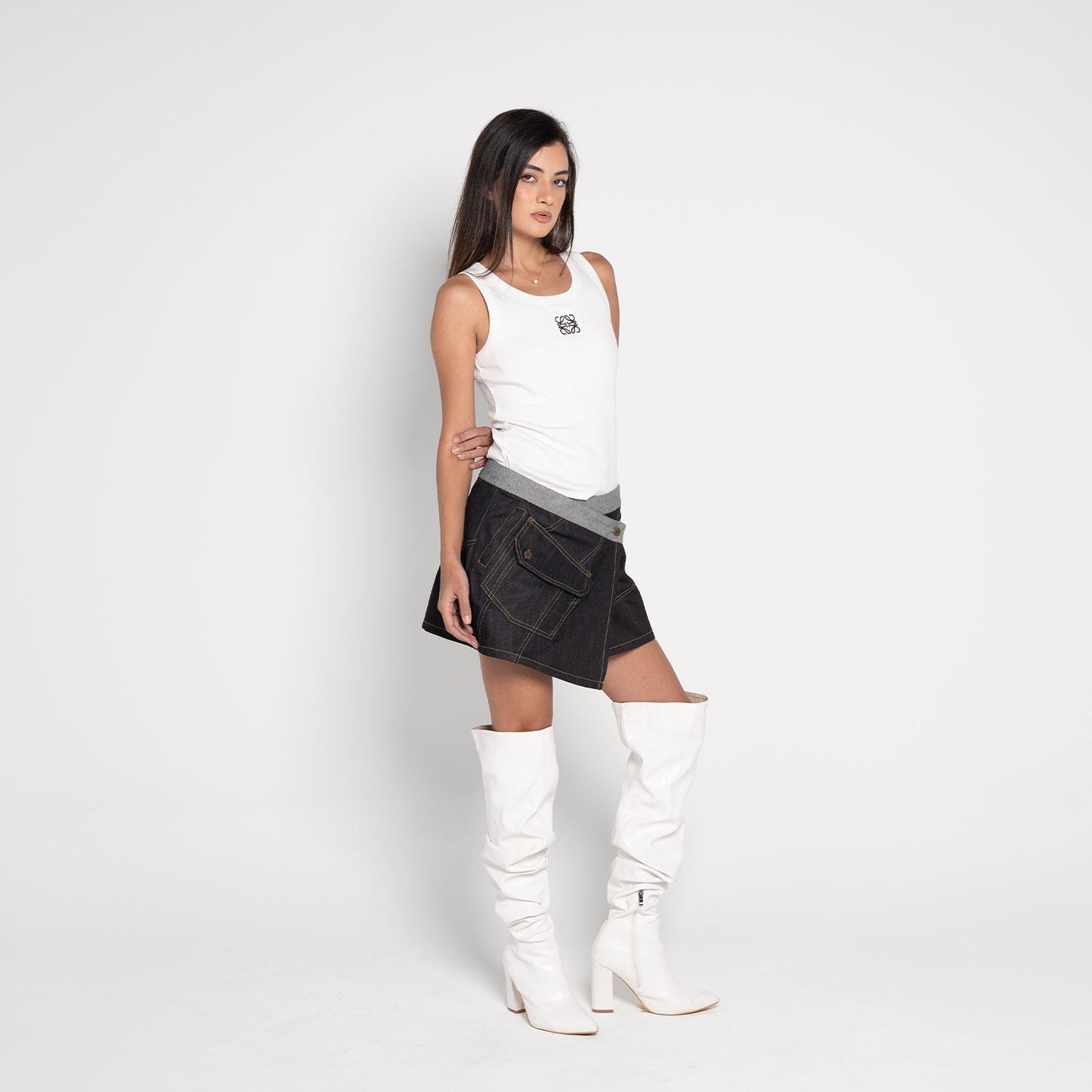 Wesley Asymmetric Cargo Mini Skirt – Dark Navy