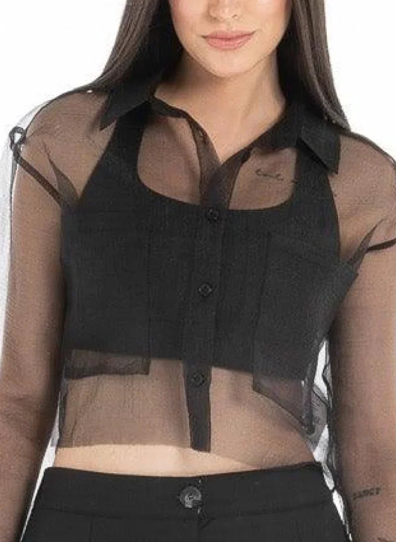Women’s Sheer Black Crop Shirt