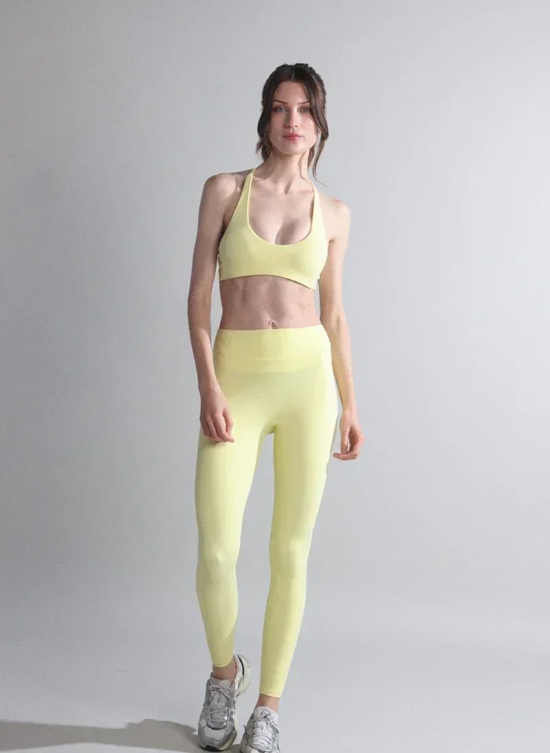 Yellow Ribbed Seamless Activewear Set for Women