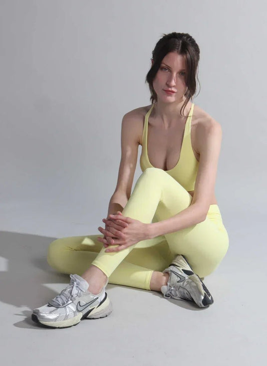 Yellow Ribbed Seamless Activewear Set for Women